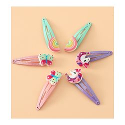 Babyhug Free Size Snap Hair Clips with Rainbow, Butterfly, Unicon Applique pack of 6 - Multicolor