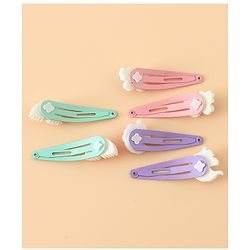 Babyhug Free Size Snap Hair Clips with Rainbow, Butterfly, Unicon Applique pack of 6 - Multicolor