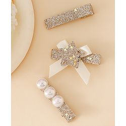 Babyhug Hair Pins And Clips With Shimmer & Pearl Free Size - Gold