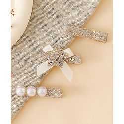 Babyhug Hair Pins And Clips With Shimmer & Pearl Free Size - Gold