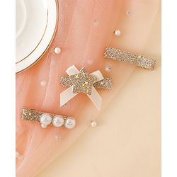 Babyhug Hair Pins And Clips With Shimmer & Pearl Free Size - Gold
