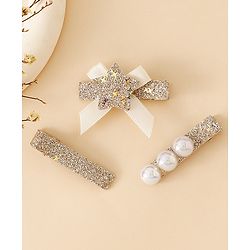Babyhug Hair Pins And Clips With Shimmer & Pearl Free Size - Gold