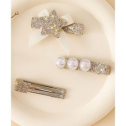 Babyhug Hair Pins And Clips With Shimmer & Pearl Free Size - Gold