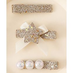 Babyhug Hair Pins And Clips With Shimmer & Pearl Free Size - Gold