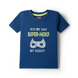 Babyhug 100% Cotton Knit Half Sleeves T-Shirt & Pyjama Night Suit With Text Print - Navy Blue