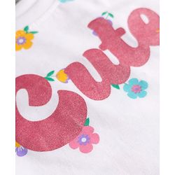 Babyhug 100% Cotton Knit Half Sleeves T-Shirt & Pyjama Night Suit With Floral Print - White