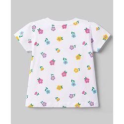 Babyhug 100% Cotton Knit Half Sleeves T-Shirt & Pyjama Night Suit With Floral Print - White