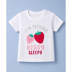 Babyhug 100% Cotton Knit Half sleeves T-Shirt & Pyjama Night Suit With Polka Dot & Text Print - White