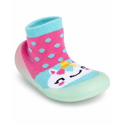 Cute Walk by Babyhug Slip on Sock Shoes with Unicorn & Polka Dot Print - Sea Green