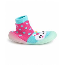 Cute Walk by Babyhug Slip on Sock Shoes with Unicorn & Polka Dot Print - Sea Green