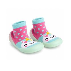Cute Walk by Babyhug Slip on Sock Shoes with Unicorn & Polka Dot Print - Sea Green