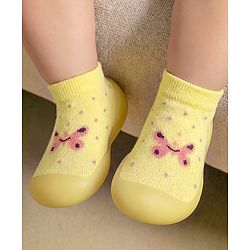 Cute Walk by Babyhug Slip On Sock Shoes With Butterfly & Polka Dots Design - Yellow