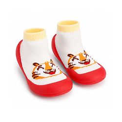 Cute Walk by Babyhug Slip on Sock Shoes with Tiger Print - Red