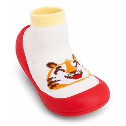 Cute Walk by Babyhug Slip on Sock Shoes with Tiger Print - Red