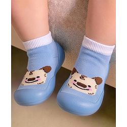 Cute Walk by Babyhug Slip on Sock Shoes with Bear Print - Blue