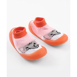 Cute Walk by Babyhug Slip-On Closure Sock Shoes With Elephant Print - Pink