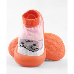 Cute Walk by Babyhug Slip-On Closure Sock Shoes With Elephant Print - Pink