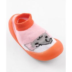 Cute Walk by Babyhug Slip-On Closure Sock Shoes With Elephant Print - Pink