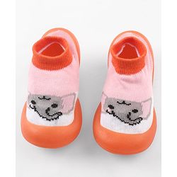 Cute Walk by Babyhug Slip-On Closure Sock Shoes With Elephant Print - Pink