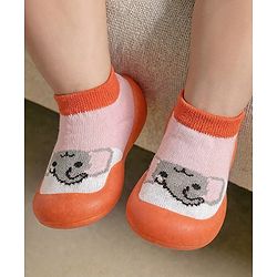 Cute Walk by Babyhug Slip-On Closure Sock Shoes With Elephant Print - Pink