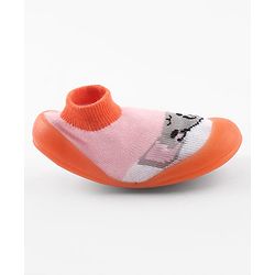 Cute Walk by Babyhug Slip-On Closure Sock Shoes With Elephant Print - Pink