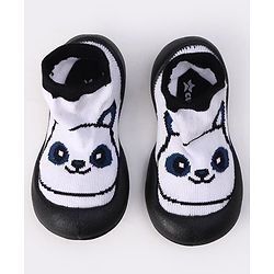 Cute Walk by Babyhug Slip On Sock Shoes With Panda Design - Black & White