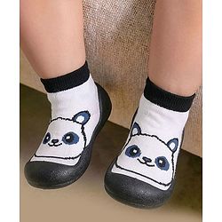 Cute Walk by Babyhug Slip On Sock Shoes With Panda Design - Black & White