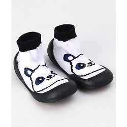 Cute Walk by Babyhug Slip On Sock Shoes With Panda Design - Black & White