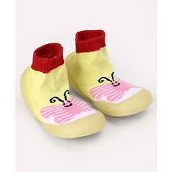 Cute Walk by Babyhug Slip On Sock Shoes With Butterfly Design - Yellow & Pink