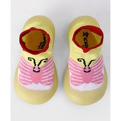 Cute Walk by Babyhug Slip On Sock Shoes With Butterfly Design - Yellow & Pink