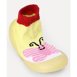 Cute Walk by Babyhug Slip On Sock Shoes With Butterfly Design - Yellow & Pink