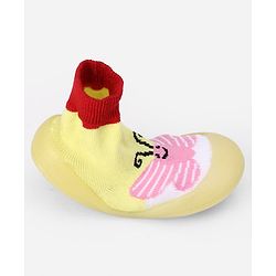 Cute Walk by Babyhug Slip On Sock Shoes With Butterfly Design - Yellow & Pink
