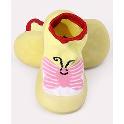 Cute Walk by Babyhug Slip On Sock Shoes With Butterfly Design - Yellow & Pink