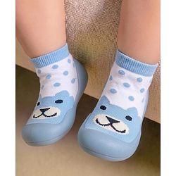Cute Walk by Babyhug Slip on Sock Shoes with Bear Print - Blue