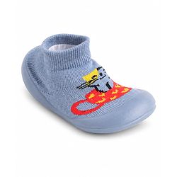 Cute Walk by Babyhug Slip on Sock Shoes with Bear Print - Blue