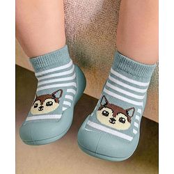 Cute Walk by Babyhug Slip On Closure Sock shoes With Fox Design - Sky Blue & White