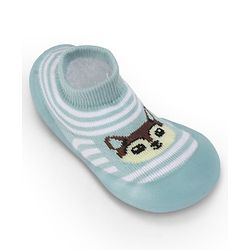 Cute Walk by Babyhug Slip On Closure Sock shoes With Fox Design - Sky Blue & White