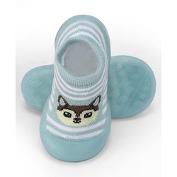 Cute Walk by Babyhug Slip On Closure Sock shoes With Fox Design - Sky Blue & White