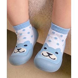 Cute Walk by Babyhug Slip on Sock Shoes with Bear Print - Blue