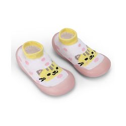 Cute Walk by Babyhug Slip On Closure Sock shoes With Cat Design - Pink & White