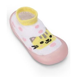 Cute Walk by Babyhug Slip On Closure Sock shoes With Cat Design - Pink & White
