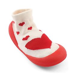 Cute Walk by Babyhug Slip-On Closure Sock Shoes With Heart Print - Red