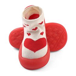 Cute Walk by Babyhug Slip-On Closure Sock Shoes With Heart Print - Red