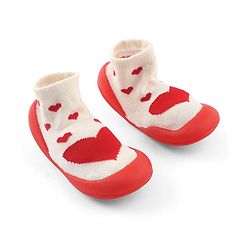 Cute Walk by Babyhug Slip-On Closure Sock Shoes With Heart Print - Red