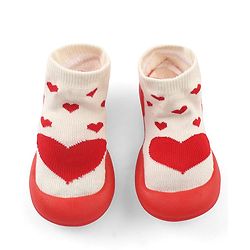 Cute Walk by Babyhug Slip-On Closure Sock Shoes With Heart Print - Red