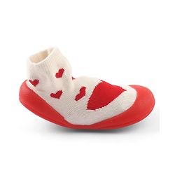 Cute Walk by Babyhug Slip-On Closure Sock Shoes With Heart Print - Red