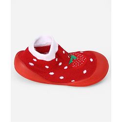 Cute Walk by Babyhug Slip On Sock Shoes With Strawberry Design - Red & White