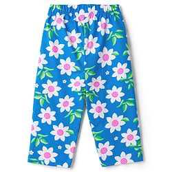 Babyhug 100% Cotton Knit Half Sleeves Floral Printed Co-Ords T-Shirt & Pyjama Night Suit - Blue