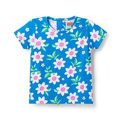Babyhug 100% Cotton Knit Half Sleeves Floral Printed Co-Ords T-Shirt & Pyjama Night Suit - Blue