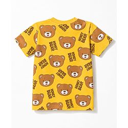 Babyhug 100% Cotton Knit Half Sleeves Co Ord T-Shirt & Shorts Night Suit Bear Print - Yellow
